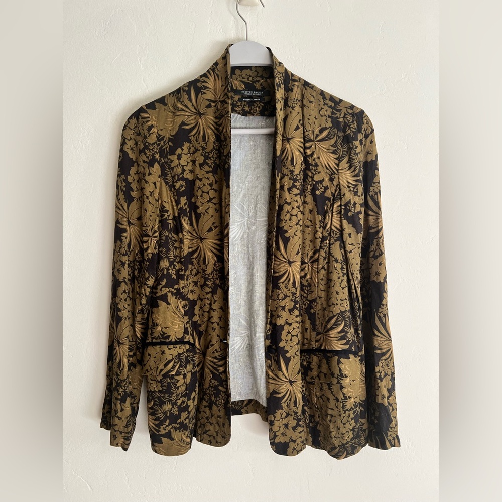 Scotch & Soda Women’s Black & Gold Floral Light Weight Blazer Jacket Size Small